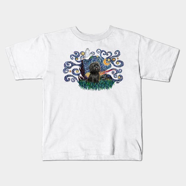 Adorable Black Shih Tzu in Starry Night (inspired by) Kids T-Shirt by Dogs Galore and More